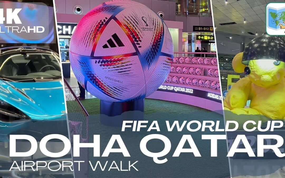 DOHA, QATAR Airport walk, ready for FIFA World Cup, air train, shops, lounge, ambience, white noise